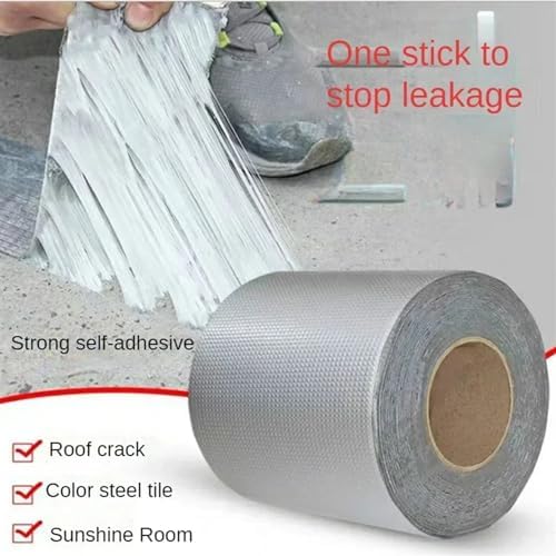 Waterproof Tape Butyl Tape Aluminum Foil Tape Butyl Tape Aluminum Foil Butyl Rubber Tape High Temperature Super Resistant god kvalitet Self Adhesive Wall Crack Roof Pipe Repair(15cm X 5 Meter)