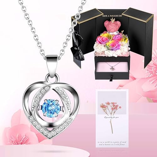 ADDWel Preserved Rainbow Rose Gift Box with 925 Sterling Silver Necklace