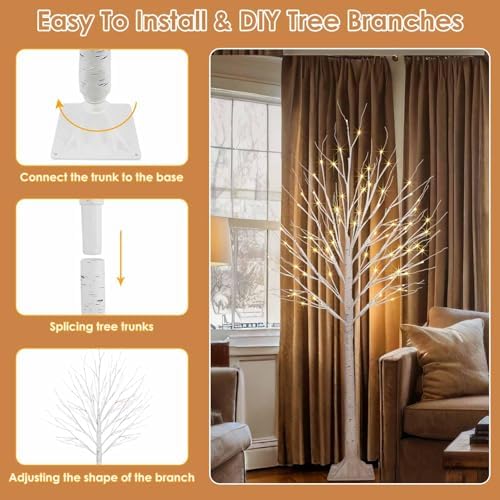 3 Pack 4/5/6FT Lighted Birch Tree, 300LED Twinkling Tree Lights, Warm White