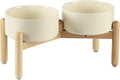 Havniva Elevated Dog Bowls Ceramic Dog Bowls with Stand, Dog Food Bowl | 7.3” Raised Dog Bowls with Non-Slip Wood Stand, Dog Food and Water Bowl Set, Double Dog Feeding Bowls for Medium Dogs