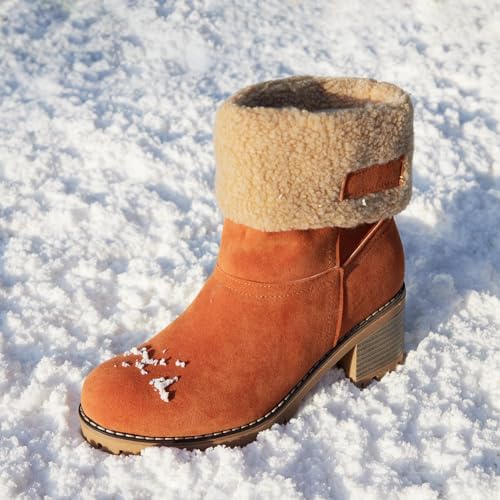 VIMISAOI Mid calf Winter Boots for Women Warm Ankle Snow Chunky Heel Boots