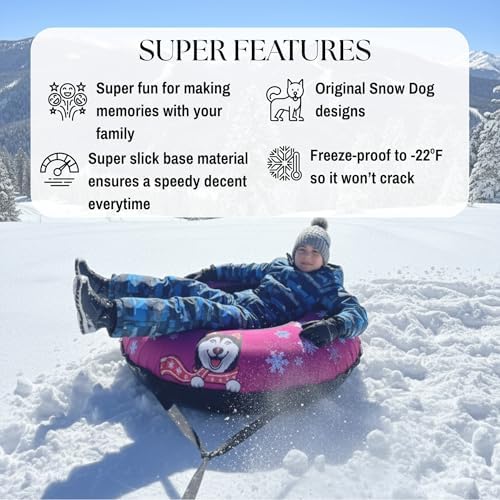 Snow Tube for Adults & Kids | Heavy-Duty Inflatable Snow Tube with Super Slick Base, Freeze-Proof 1000D Base | Durable Snow Tubes for Kids | Snow Dog Series