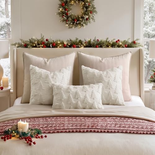 MIULEE Christmas Throw Pillow Covers Cream White Set of 2 12x20 Lumbar