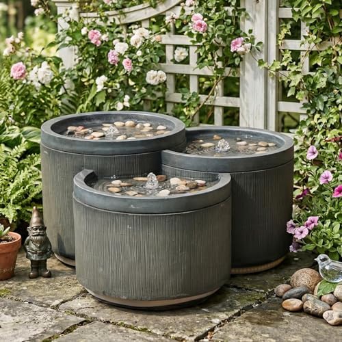 Sunlinua Small 3-Tier Outdoor Water Fountain with Smoothing Flow Black Gray