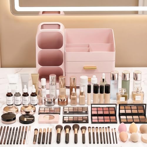 Large Capacity Makeup Organizer Countertop with Makeup Brush Holder for Vanity, Thickened Material, Bathroom Countertop Organizer Skin Care Perfumes Storage, Teen Girl Gifts for 12-23 Year