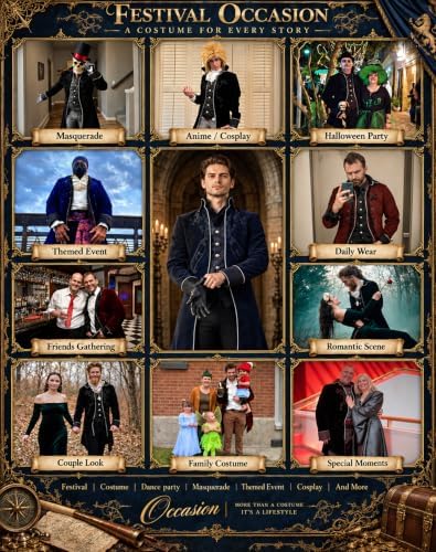 SIAEAMRG Mens Renaissance Pirate Halloween Costume Vampire Jackets Tailcoat