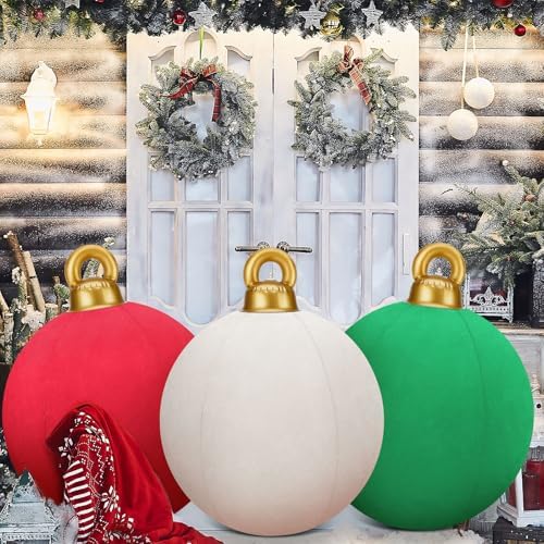 3 Pcs 32 Inch Giant Velvet Christmas Inflatable Balls, Red, Green, White