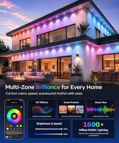 Permanent Outdoor Lights for House, 50ft RGB+IC Christmas LED Lights