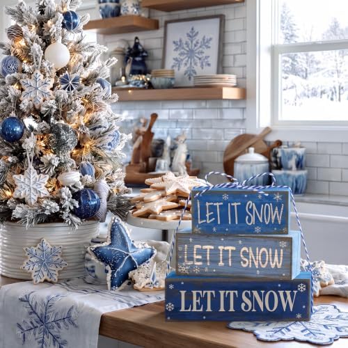 Lineshading 4 Pcs Christmas Table Decor - Blue Let It Snow Winter Decor