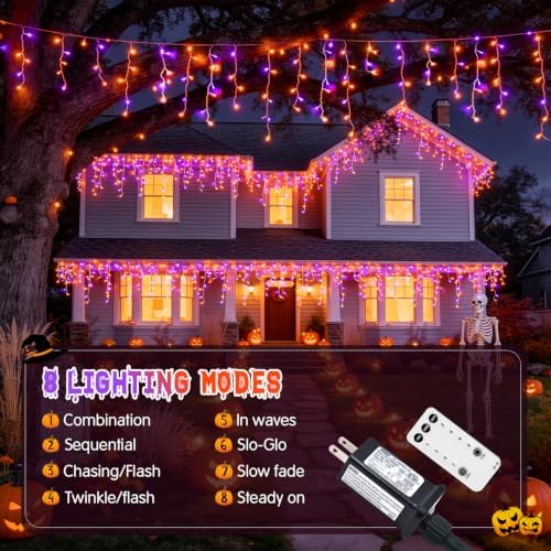 JMEXSUSS Orange and Purple Halloween Lights Outdoor, 400 LED 38.8 FT