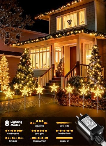 Brightown Pathway Lights Outdoor Christmas Decorations, Set of 10 Large Waterproof Stake Decorative Light for Outside Sidewalk Yard Lawn Path Walkway Driveway Marker Stake, Warm White