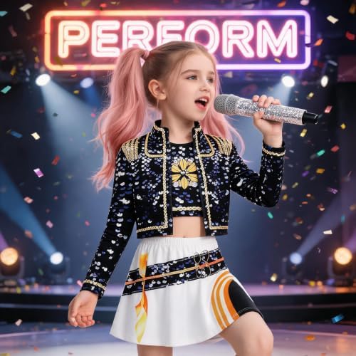 Kids Pop Singer Golden Costume Girls Halloween Costumes Outfit & Accessory