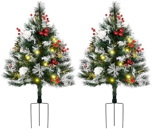 HOMCOM Artificial Christmas Tree Prelit Cordless 2 Pieces 2.5 ft Green