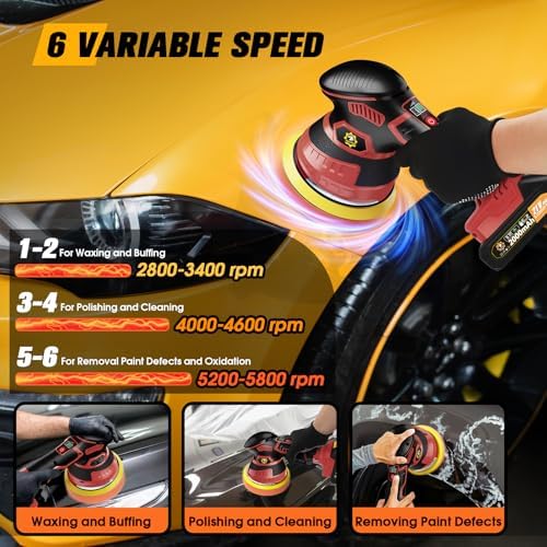 Cordless Car Buffer Polisher kit, DA Polisher with 2*21V Batteries
