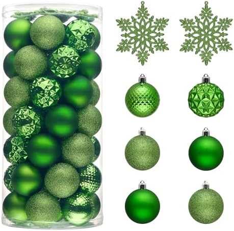 Valery Madelyn Christmas Tree Decorations Ornament Set, 50ct 2.36 Inches Green Shatterproof Christmas Ball Ornaments Hanging Xmas Holiday Party Decor