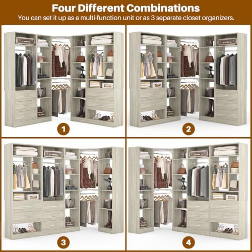 Besiost Corner Closet System with 5 Drawers, Closet Organizer Systems