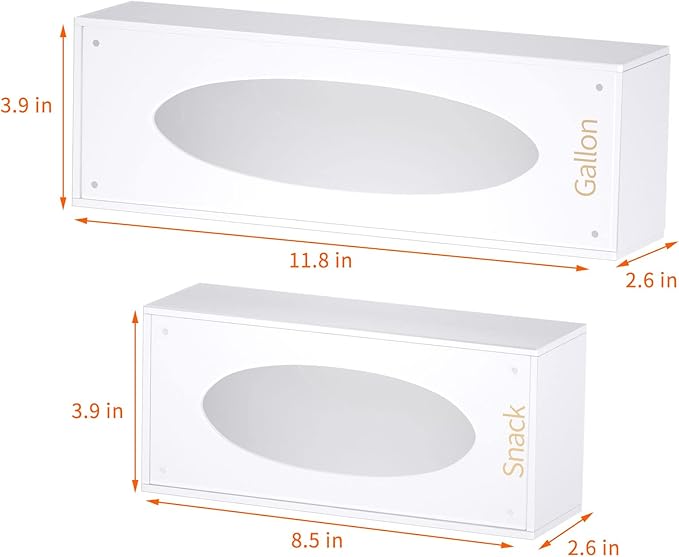 FEMELI Food Bag Storage Organizer Acrylic Kitchen Drawer Baggie Box White | 4 Separate Pack Compatible with Gallon, Slider Quart, Freezer, Sandwich, Snack, Variety Size Bags