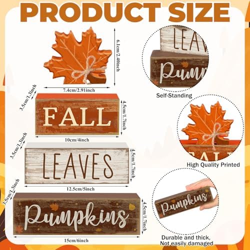 Lineshading 4 Pcs Fall Table Decorations for Home, Wooden Maple Leaf Signs