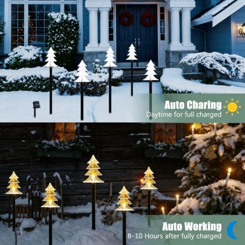 10 Pack Christmas Solar Pathway Lights, Solar Tree Lights Outdoor