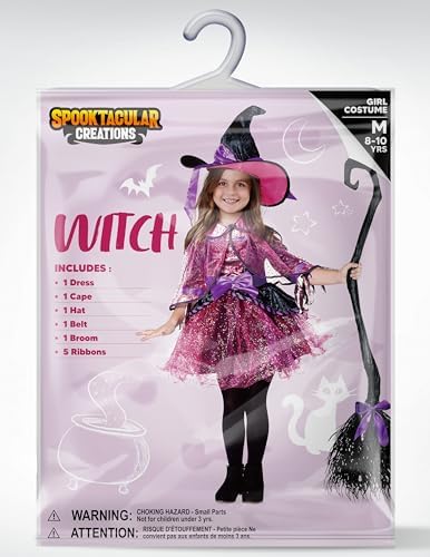 Spooktacular Creations Child Girl Orange Purple Witch Costume, Toddler Witch Outfit Set for Kids Halloween Dress Up Parties