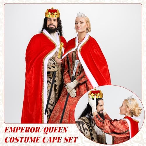 Tisancy 6Pcs King & Queen Costume for Adult Robe Cape Crown Scepter