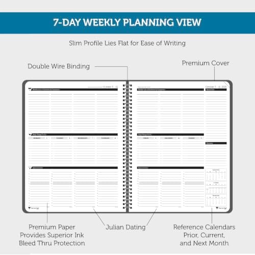 Planner Pad Spiral Bound October 2026 – September 2027 8 1/2" x 11" Large 3-Tier Funnel Down 12 Month/Weekly Organizer, Black Cover/Black Ink