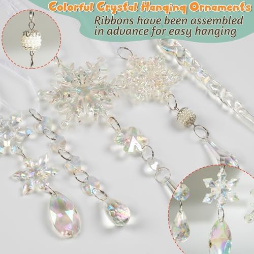 Crystal Christmas Tree Ornaments, 32pcs Iridescent Acrylic Snowflake Icicle