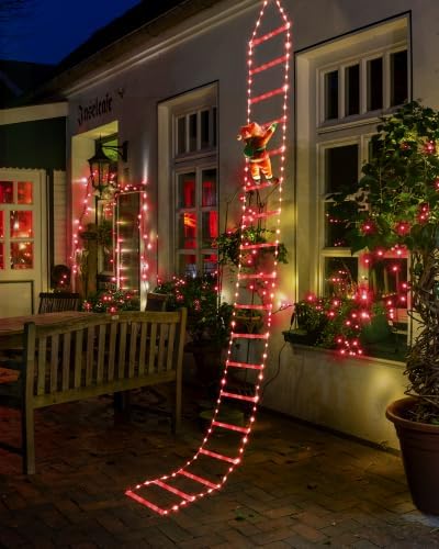 Toodour LED Christmas Lights - 10ft Christmas Decorative Ladder Lights with Santa Claus, Xmas Decorations Light for Indoor Outdoor, Window, Garden, Home, Wall, Xmas Tree Decor - Red