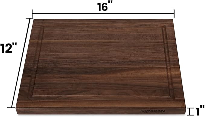 Walnut Cutting Board for Kitchen, USA Grown Hardwood, 16 x 12, with Invisible Inner Handle, Prefinished with Food-Grade Oil, Suitable for Kitchen Edge Grain, 1" Thick