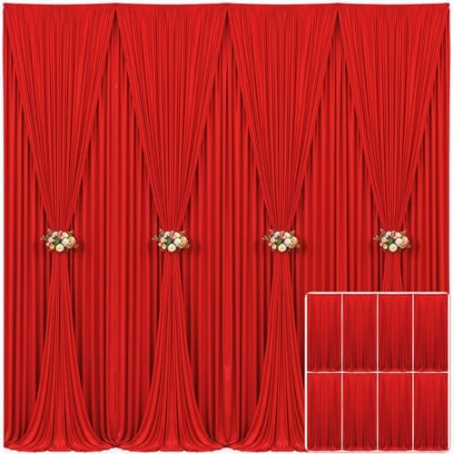 8 Panels Red Backdrop Curtain for Parties Wedding Wrinkle Free Red Photo Curtains Backdrop Drapes Fabric Decoration for Christmas Birthday Party Baby Shower 40ft(W) x 10ft(H)