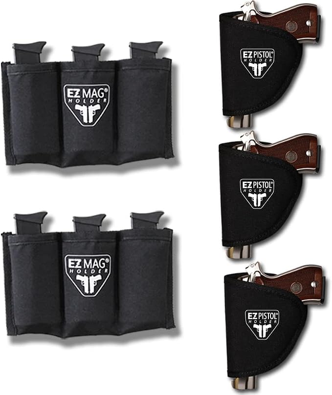 Adhesive Handgun Holster Organizer Gun Safe, Car, Desk, Carpet-Firearm Protection w Nylon Padded Interior, Full Size, 9mm