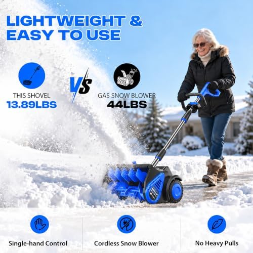 Brushless 40V Cordless Snow Shovel, 18" Electric Snow Blower with 2×4.0Ah Batteries & Fast Charger, 30FT Throw Distance for Driveway, Deck, Patio & Walkway