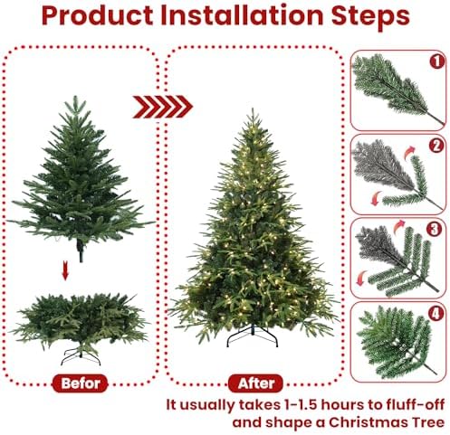 YUNKE Pre-Lit Artificial Christmas Tree with 150 Lights and 856 Fluffy Tips