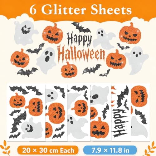 Glitter Halloween Window Clings Decor, Cute Ghost Pumpkin Stickers Decals