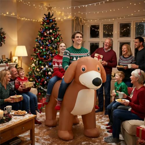 Adult Two Person Double Couple Riding Dachshund Dog Inflatable Costume Quick-Inflate Air Blow Up Outfit for Halloween Christmas Theme Party Team Building