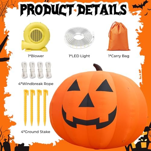 Giant 10Ft Halloween Inflatables Pumpkin Decorations, Blow Up Yard Decorations with 370W Waterproof Air Blower & LED Lights for Commercial Use, Outdoor Yard Lawn Halloween Party