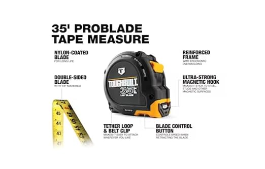 ToughBuilt - 35 Ft. ProBlade Tape Measure, Blade Control, TB-H2-T-12235 | 1.25 In. Double-Sided Blade, Magnetic Hook, 11 Ft. Standout, Blade Control, Professional Accuracy