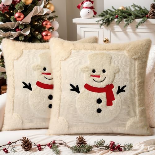 Faux Fur Christmas Pillow Covers 18x18 Set of 2