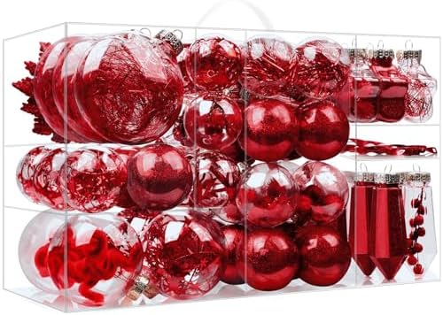 SHareconn 100PCS Christmas Tree Ornaments Clear Set, Red