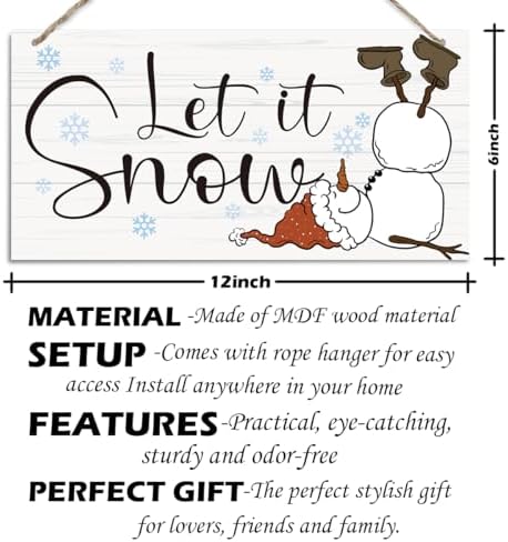 Let it Snow Sign, Christmas Hanging Wood Sign, Winter Decorative Wall Signs, Rustic Winter Wooden Door Signs, Farmhouse Outdoor Wood Christmas Decor, Xmas Wall Alt 6x12 Inches