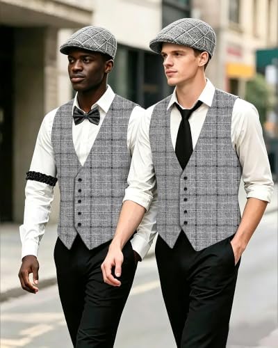 1920s Mens Costume, Roaring 20s Costumes for Men 1920s Mens Outfit with Walking Cane Vest Hat 1920 Mens Accessories