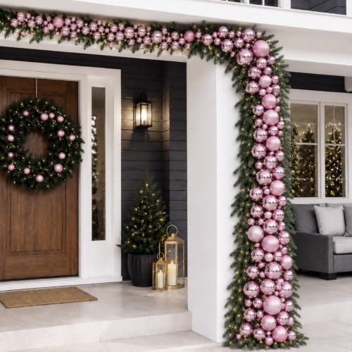 Sosation 29.5Ft Christmas Ball Ornament Garland, Pink, Glossy Matte Glitter