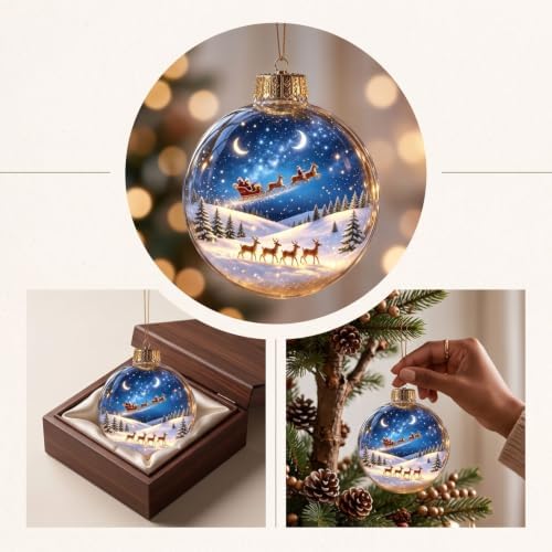 5PCS Glowing Christmas Ornaments - Mini Gold Light-Up Christmas Ball Ornaments - Christmas Tree Ornament with Warm LED Light for Tree Mantel, Holiday Scene Decoration & Gift