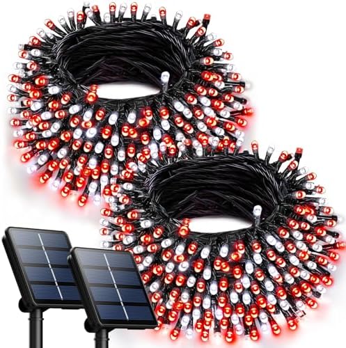 OZS 2 Pack 240 LED Solar Christmas Lights Outdoor Waterproof, Red&White