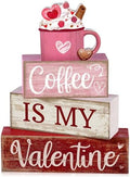 Lineshading 4 Pcs Valentine Coffee Wood Block Signs, Tiered Tray Decor