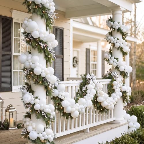 9.2 ft Christmas Ball Garland, White