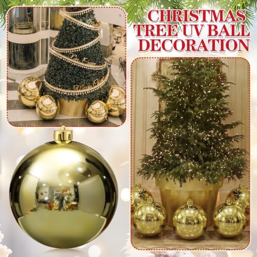 Threan 10 Inch Large Gold Shiny Christmas Ball Ornaments for Christmas Tree