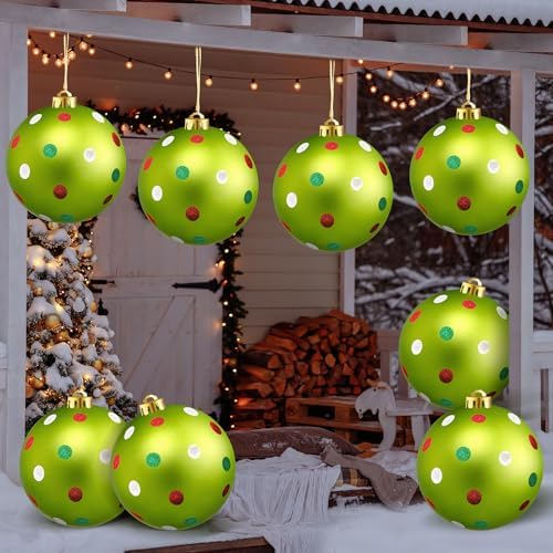 Deekin 8 Pack 6 Inch Large Christmas Ball Ornaments, Red Green Polka Dot