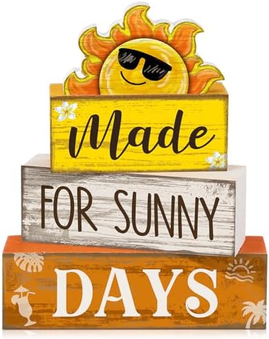 Lineshading 4 Pcs Summer Table Decor Farmhouse Wooden Sun Beach Block Signs