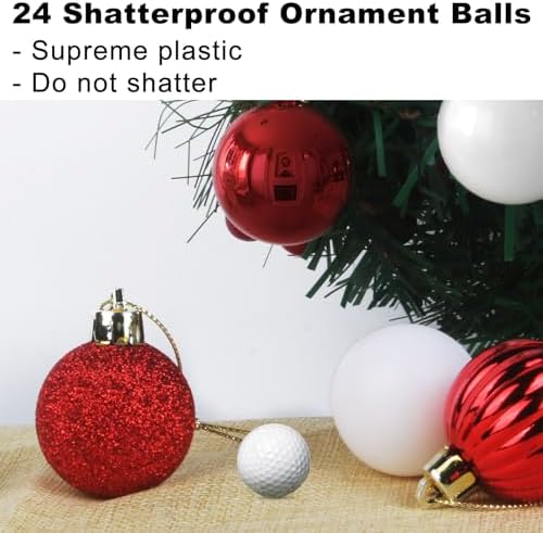 Red & White 3.2" Large Christmas Balls - Christmas Tree Decoration Ornaments Shatterproof Hanging Balls for Birthday Halloween Holiday Wedding Decorations Set of 24pcs